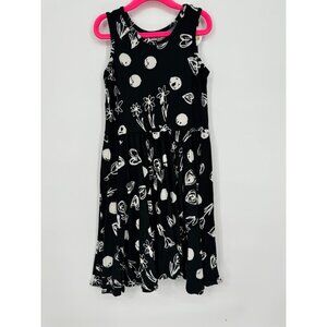 Dotdotsmile Girls Tank Dress Size 7 Soft Black with White Floral Doodles NWT
